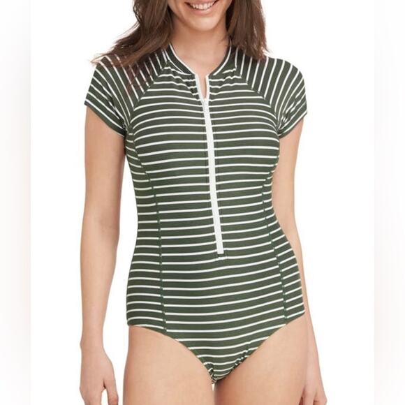 Sea Level Swim Australia Short Sleeve Front Zip One Piece Swimsuit Sz 12 UPF 50+ - Picture 5 of 12